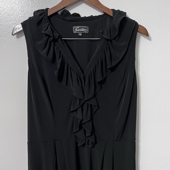 VTG Y2K Black Dress Sz 14 Sleeveless midi ruffle V-neck Empire Waist Career - Picture 2 of 8
